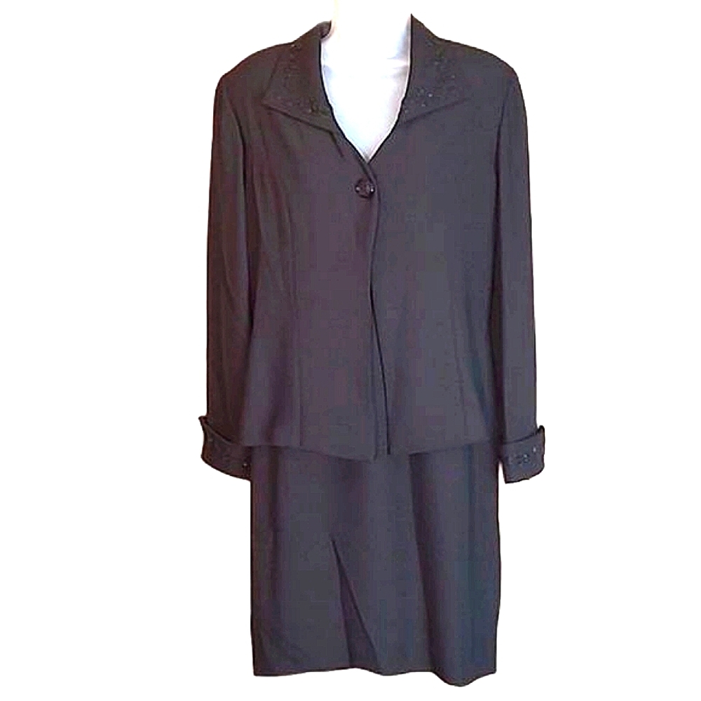 Donna Ricco Jacket Dress Suit Beaded One-Piece Long Sleeve Mid Knee Length